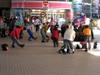 hiking group warms up at MRT plaza