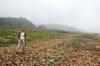 odd hill shapes in background tell the story of an earlier time of abuse of deforestation and extraction.