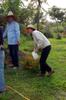 Joy telling us how she starts seedlings in ground and protects them with plastic carton