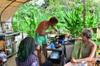 James prepares breakfast of coconut pankes for us.