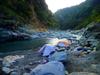 next photo: dawn at camp on Dalun stream 大崙溪