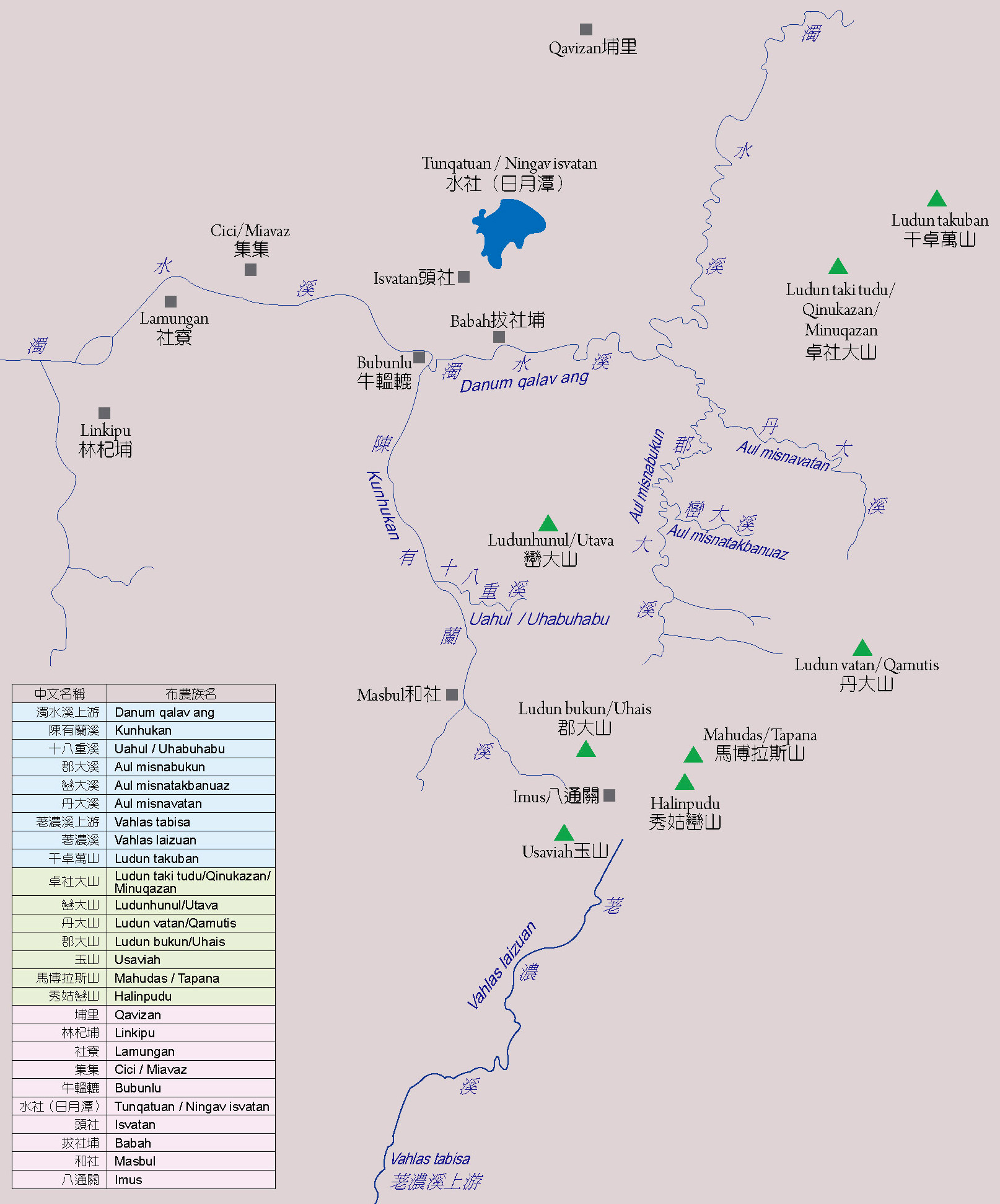 Junda Stream 郡大溪 Aul misnabukun Xinyi-Bunun-names-map